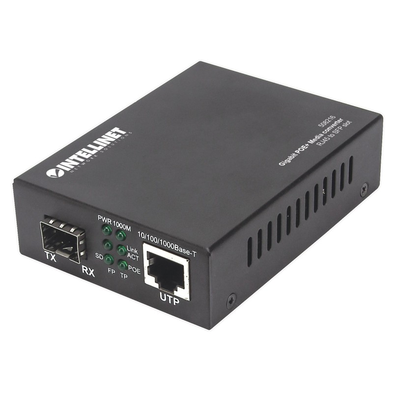 Gigabit PoE+ Media Converter, 1 x 1000Base-T RJ45 Port to 1 x SFP Port, PoE+ ...